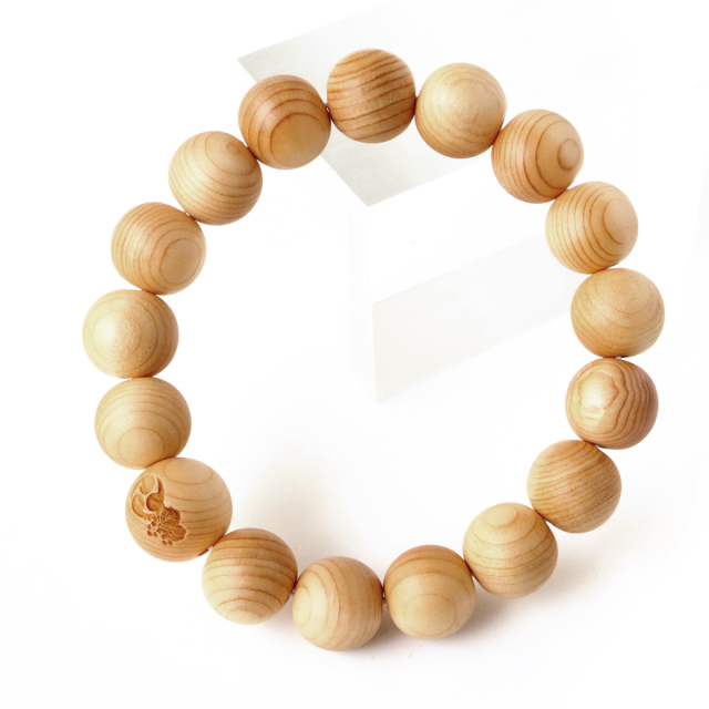 高野山 家紋入り ブレスレット 高野山中門檜 ヒノキ 13mm 木箱付き 世界遺産 金剛峯寺 腕念珠 天然石 パワーストーン 母の日