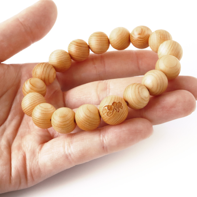 高野山 家紋入り ブレスレット 高野山中門檜 ヒノキ 13mm 木箱付き 世界遺産 金剛峯寺 腕念珠 天然石 パワーストーン 母の日