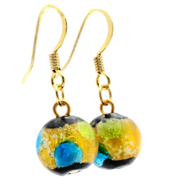 ホタルガラス ピアス レディース イエローブルー 青色 黄色 光る 蓄光 チタン製 とんぼ玉 沖縄 お土産 アクセサリー