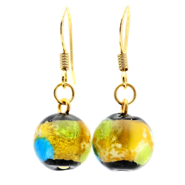 ホタルガラス ピアス レディース イエローブルー 青色 黄色 光る 蓄光 チタン製 とんぼ玉 沖縄 お土産 アクセサリー
