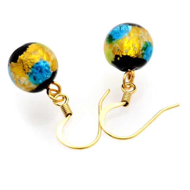 ホタルガラス ピアス レディース イエローブルー 青色 黄色 光る 蓄光 チタン製 とんぼ玉 沖縄 お土産 アクセサリー