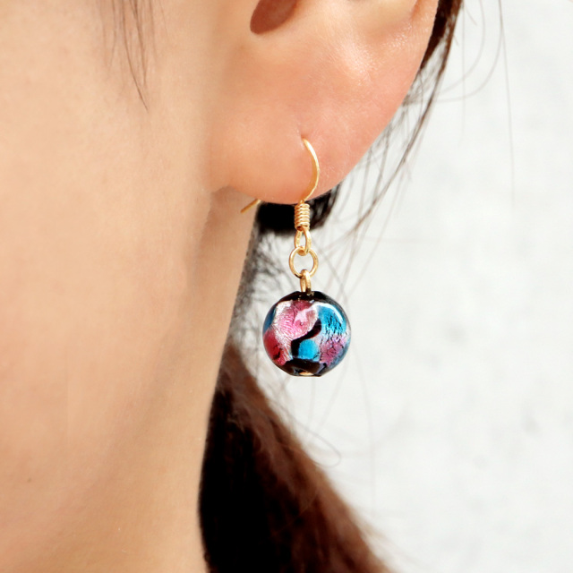 SOLD◆ハンドメイド ガラスピアス ブルー&オレンジレトロ SOLD◇ハンドメイド ガラスピアス ブルー&オレンジレトロ SOLD