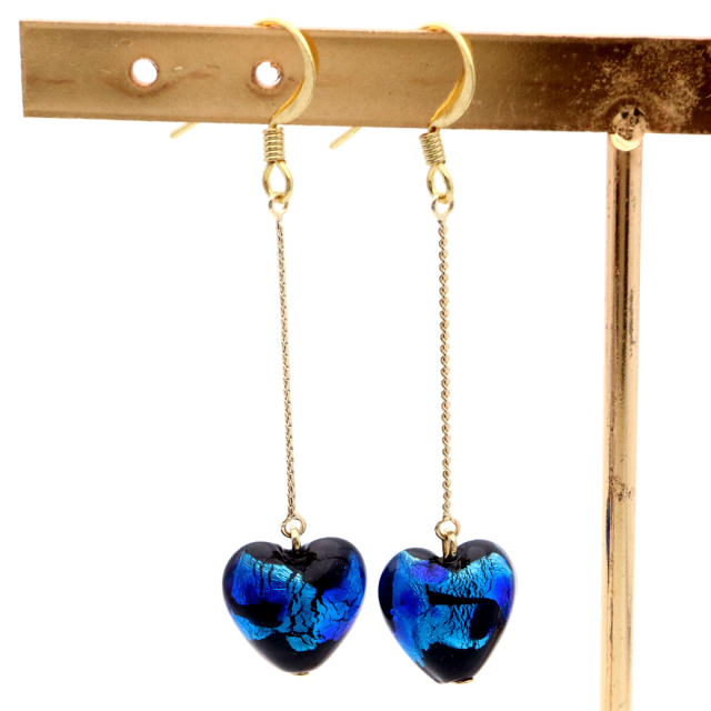 ホタルガラス ピアス レディース ハート 揺れる とんぼ玉 フックピアス 沖縄 お土産 琉球