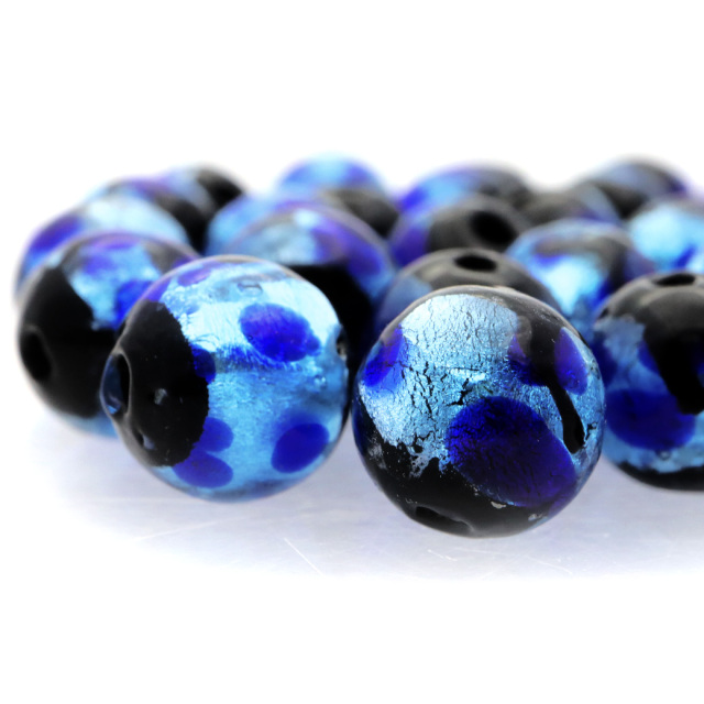 光る ホタルガラス ビーズ 10mm 粒売り 水玉模様 1玉売り ネックレスやブレスの制作に ブルー 青 蓄光 とんぼ玉 ほたる 蛍 トンボ玉