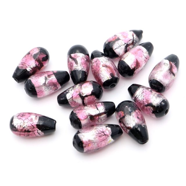 光る ホタルガラス しずく型 ドロップ ピンク 約15 x 8mm 粒売り 1粒 とんぼ玉 沖縄 お土産 ハンドメイド ビーズ 手作り 手芸 DIY