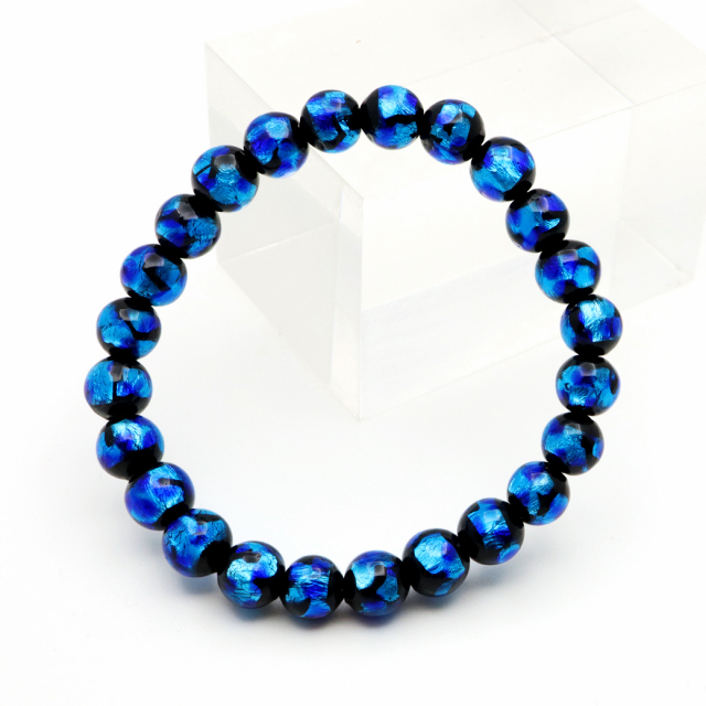 ホタルガラス ブレスレット 8mm ブルー 青色 とんぼ玉 沖縄 琉球 人気