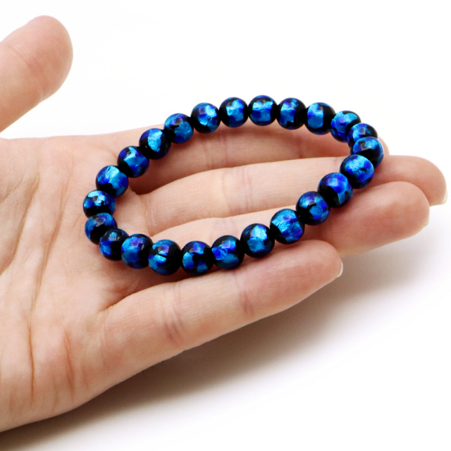 ホタルガラス ブレスレット 8mm ブルー 青色 とんぼ玉 沖縄 琉球 人気