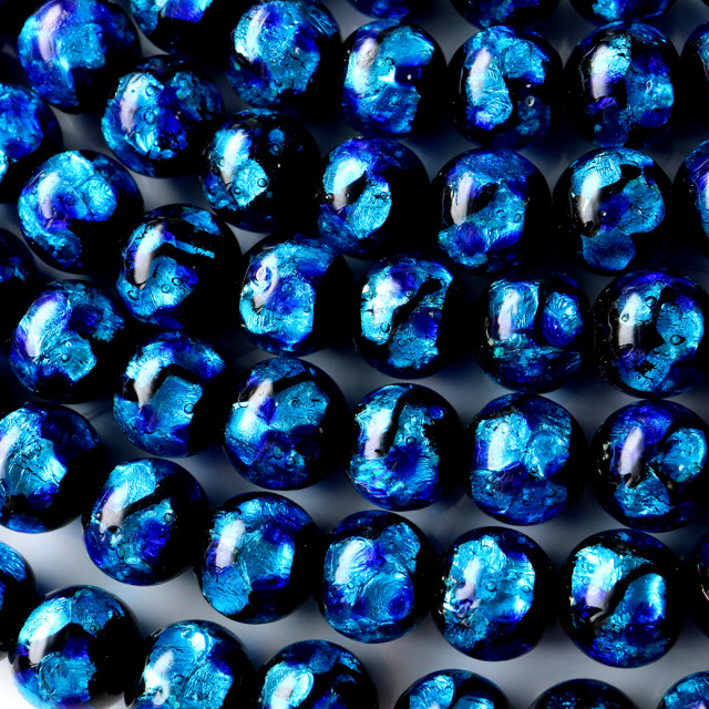 光る ホタルガラス ブルー 10mm 一連 ビーズ売り（41粒） とんぼ石 青色 沖縄 お土産 typeA