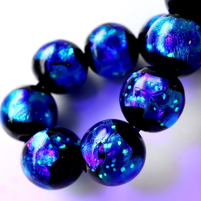 光る ホタルガラス ブルー 12mm ブレスレット とんぼ石 青色 沖縄 お土産 typeA