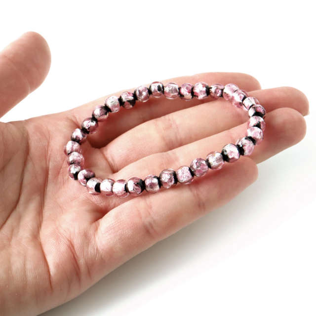 ホタルガラス ブレスレット メンズ レディース 8mm ピンク とんぼ玉 沖縄 お土産 送料無料 母の日