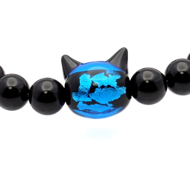 ホタルガラス ブレスレット 光る 夜光 猫型ビーズ ハート 水晶 オニキス 64面カット キラキラ 天然石 パワーストーン