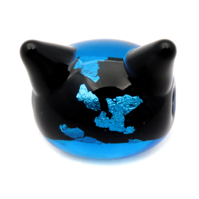 ホタルガラス ねこ ビーズ 1粒 パーツ 猫 ネコ 制作 粒売り手芸 ブルー 青色 招き猫 沖縄 お土産 にゃんこ 可愛い