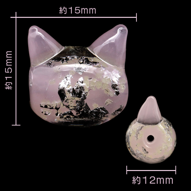 ホタルガラス ねこ ビーズ 1粒 ベビーピンク 光る 蓄光 パーツ 猫 ネコ アクセサリー 制作 粒売り手芸 トンボ玉 とんぼ玉 招き猫 沖縄