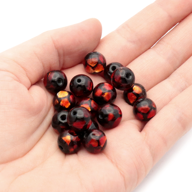 ホタルガラス レッド オレンジ 10mm 粒売り 1粒 とんぼ玉 赤色 沖縄 琉球 お土産 ハンドメイド 制作 ビーズ