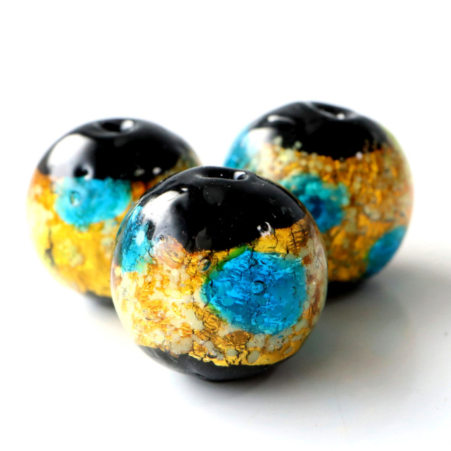光る ホタルガラス イエロー ブルー MIX 12mm 粒売り 1粒 とんぼ石 青色 黄色 沖縄 お土産