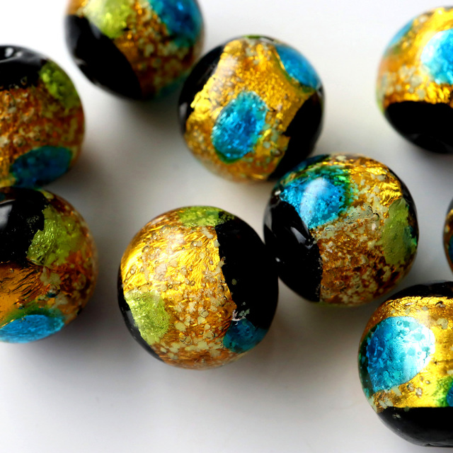 光る ホタルガラス イエロー ブルー MIX 12mm 粒売り 1粒 とんぼ石 青色 黄色 沖縄 お土産