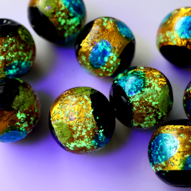 光る ホタルガラス イエロー ブルー MIX 12mm 粒売り 1粒 とんぼ石 青色 黄色 沖縄 お土産