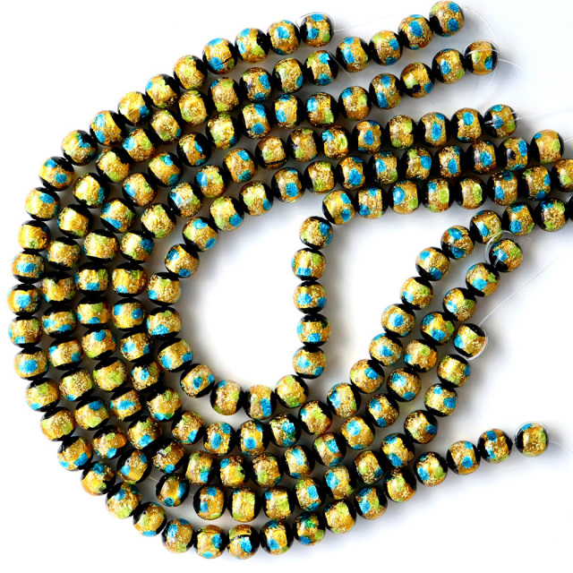 光る ホタルガラス イエロー ブルー MIX 12mm 一連 ビーズ売り（34粒） とんぼ石 青色 黄色 沖縄 お土産
