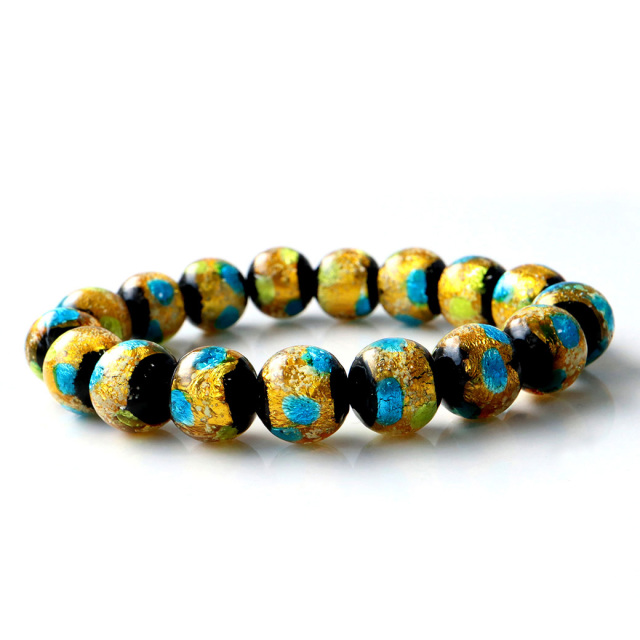 光る ホタルガラス イエロー ブルー MIX 12mm ブレスレット とんぼ石 青色 黄色 沖縄 お土産