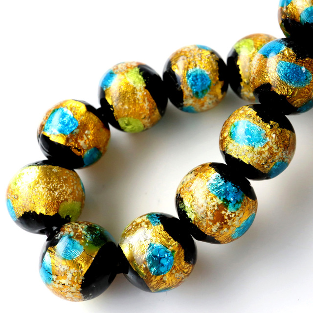光る ホタルガラス イエロー ブルー MIX 12mm ブレスレット とんぼ石 青色 黄色 沖縄 お土産