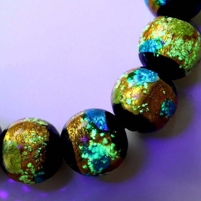 光る ホタルガラス イエロー ブルー MIX 12mm ブレスレット とんぼ石 青色 黄色 沖縄 お土産