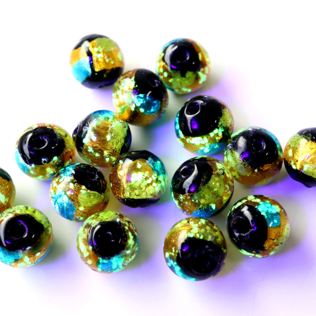 光る ホタルガラス イエロー ブルー MIX 8mm 粒売り 1粒 とんぼ石 青色 黄色 沖縄 お土産
