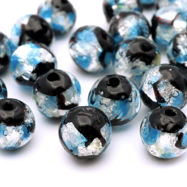 ホタルガラス 光る ライトブルー 水色 ビーズ 粒売り 1粒 8mm 蓄光 夜光 とんぼ玉 ほたる 蛍 トンボ玉 アクセサリー パーツ 沖縄