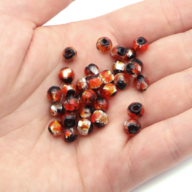 ホタルガラス 光る オレンジ 橙色 ビーズ 粒売り 1粒 6mm 蓄光 夜光