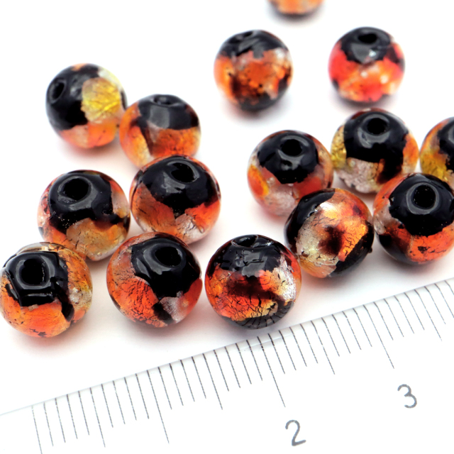 ホタルガラス 光る オレンジ 橙色 ビーズ 粒売り 1粒 8mm 蓄光 夜光 とんぼ玉 ほたる 蛍 トンボ玉 アクセサリー パーツ 沖縄 