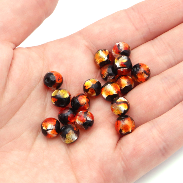 ホタルガラス 光る オレンジ 橙色 ビーズ 粒売り 1粒 8mm 蓄光 夜光 とんぼ玉 ほたる 蛍 トンボ玉 アクセサリー パーツ 沖縄 