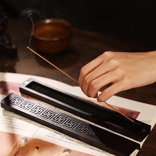 お香立て 横置き 黒檀 コクタン おしゃれ お香たて 防火布付き 線香立てスタンド 睡眠 ギフト 受け皿 素敵 和 北欧 ボックス