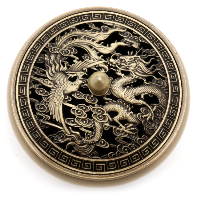 香炉 おしゃれ お香立て 真鍮製 龍 鳳凰 デザイン 蓋付き 不燃綿入り