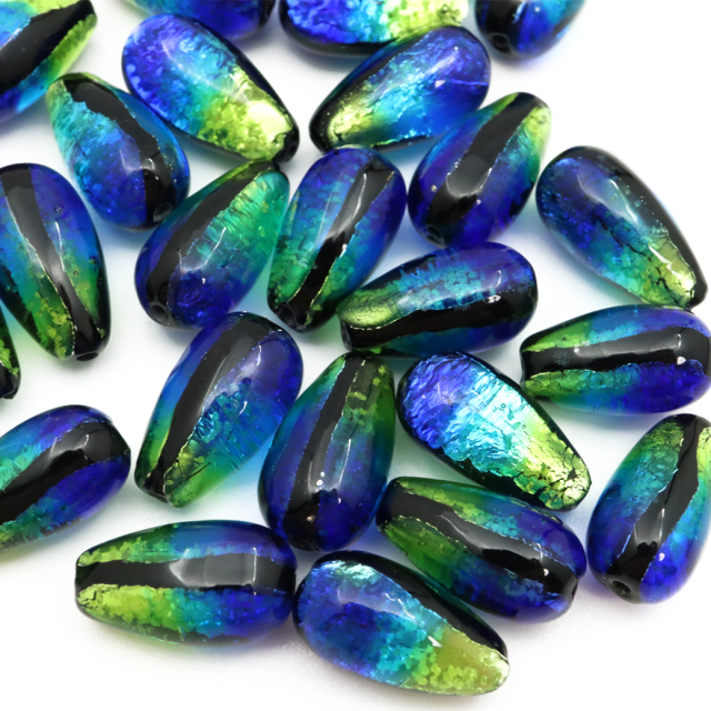 光る ケラママリン ホタルガラス しずく型 ドロップ 約15 x 8mm 粒売り 1粒 とんぼ玉 沖縄 琉球 お土産