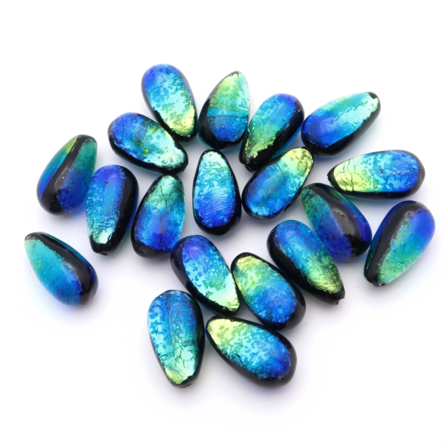 光る ケラママリン ホタルガラス しずく型 ビーズ 方穴 ドロップ 約15 x 8mm 粒売り 1粒 とんぼ玉 沖縄 お土産