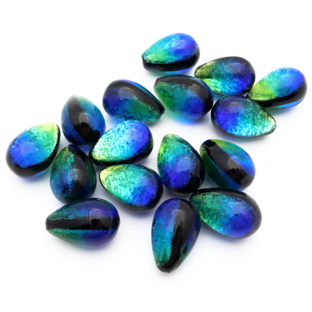 光る ケラマブルー ホタルガラス しずく型 ビーズ 方穴 ドロップ 約18 x 12mm 粒売り 1粒 とんぼ玉 沖縄 お土産