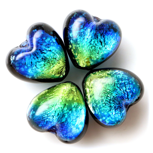 光る ケラマブルー ホタルガラス ハート型 約12 x 12 x 8mm 粒売り 1粒 とんぼ玉 沖縄 お土産