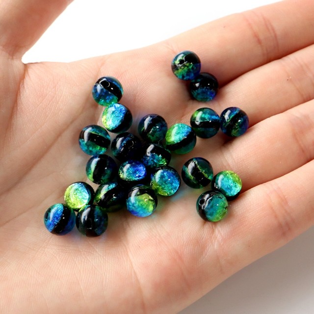 光る ケラマブルー ホタルガラス 8mm 粒売り 1粒 とんぼ玉 沖縄 お土産