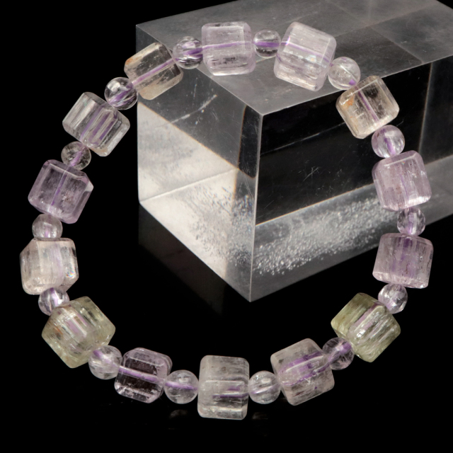 クンツァイト ブレスレット キューブカット ブラジル産 1点物 天然石 Kunzite リチア輝石 リチアきせき