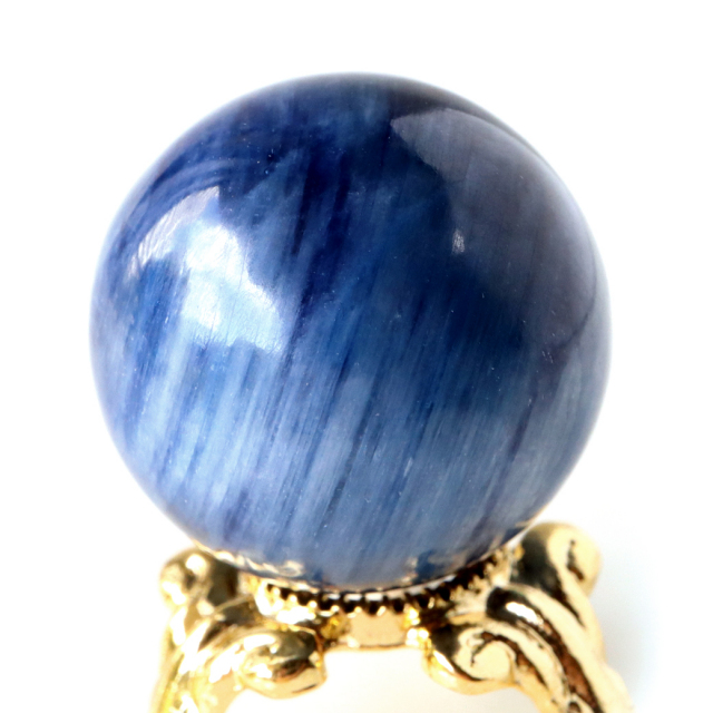 カイヤナイト 丸玉 キャッツアイ 直径約21mm 台座付き 天然石 パワーストーン 1点もの kyanite 藍晶石