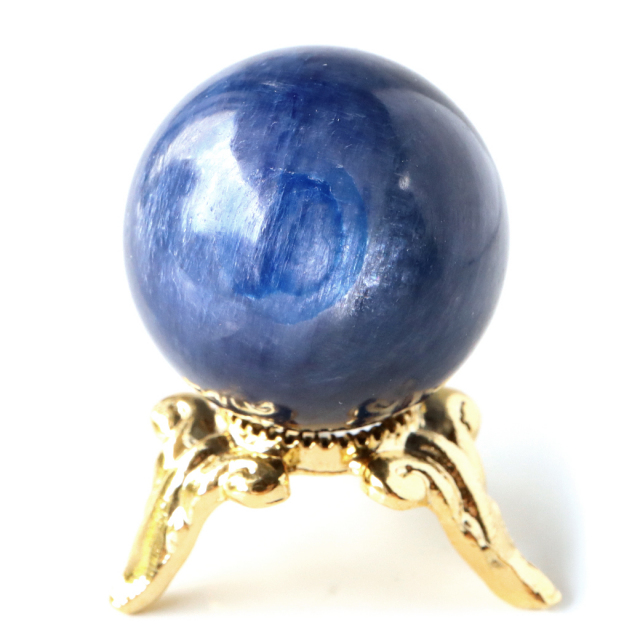 カイヤナイト 丸玉 キャッツアイ 直径約21mm 台座付き 天然石 パワーストーン 1点もの kyanite 藍晶石