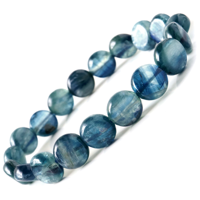 カイヤナイト タンブル ブレスレット ナチュラルカラー AAA おはじき型 タンザニア産 藍晶石 1点もの 天然石 鑑別書付き