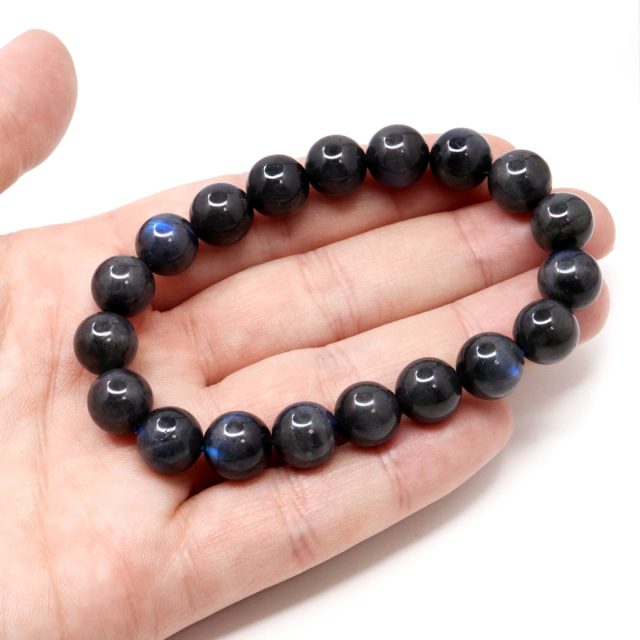 ブラック ラブラドライト ブレスレット 10mm 漆黒に輝くブルーシラー  