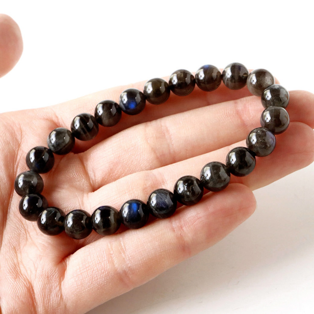 ブラックラブラドライト 8.5ミリ玉 ブレスレット 腕径16.5㎝ 強シラー