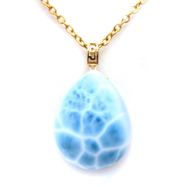 ラリマー ネックレス 天然石 しずく ドロップ ペンダント 18金 K18 ロイヤルクラス Srank スカイブルー ドミニカ産