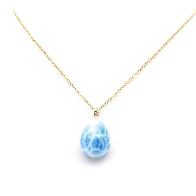 ラリマー ネックレス 天然石 しずく ドロップ ペンダント 18金 K18 ロイヤルクラス Srank スカイブルー ドミニカ産