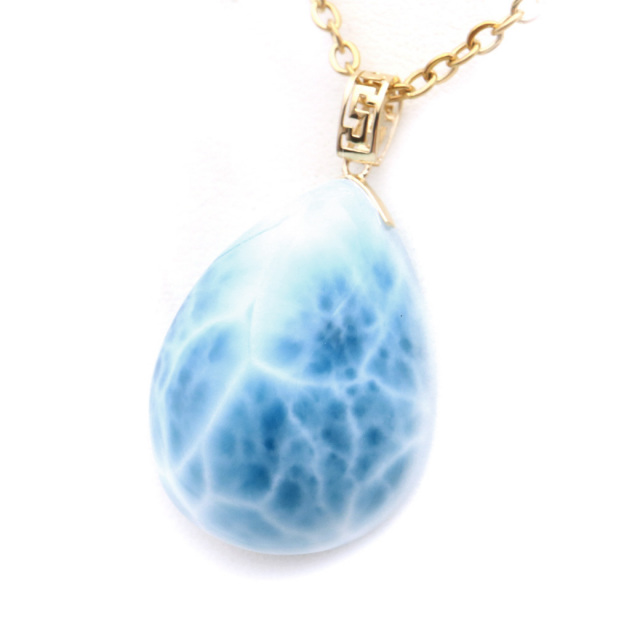 ラリマー ネックレス 天然石 しずく ドロップ ペンダント 18金 K18 ロイヤルクラス Srank スカイブルー ドミニカ産