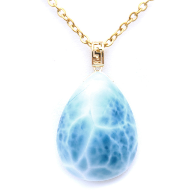 ラリマー ネックレス 天然石 しずく ドロップ ペンダント 18金 K18 ロイヤルクラス Srank スカイブルー ドミニカ産
