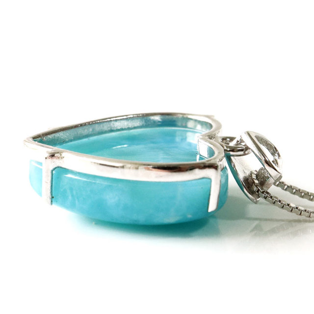 ラリマー ペンダント ハート型 カリブ海を連想させるスカイブルー ドミニカ産 Silver925 チェーン付き