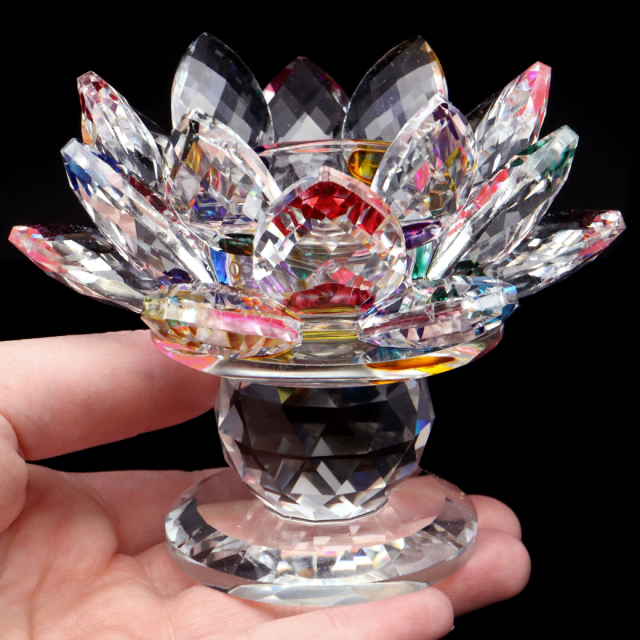 蓮の花 置物 クリスタルガラス サンキャッチャー 8Color さざれ セージ 置き皿 開運 イテンリヤ 風水グッズ 浄化 サイズ大