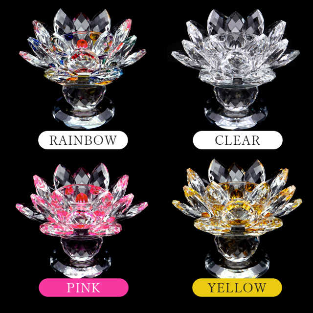 蓮の花 置物 クリスタルガラス サンキャッチャー 8Color さざれ セージ 置き皿 開運 イテンリヤ 風水グッズ 浄化 サイズ大